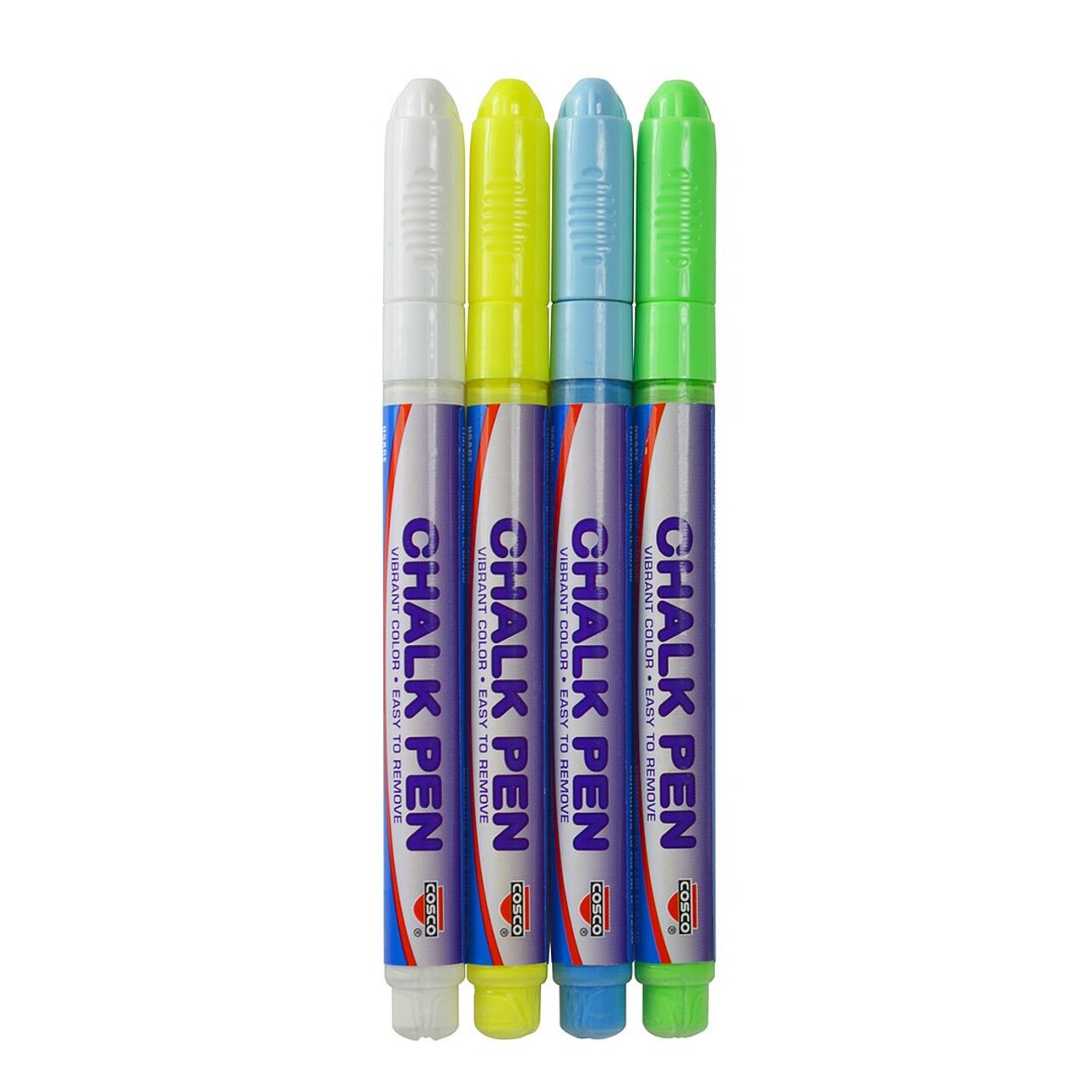 COSCO Chalk Pen Markers, 4-Pack, White, Green, Blue and Yellow